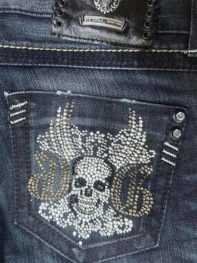 Guess Premium vintage y2k low rise skinny jeans with rhinestone skull